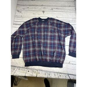 Izod Golf Windbreaker Pullover Jacket Mens XL Blue Green Red‎ Plaid Pockets Band